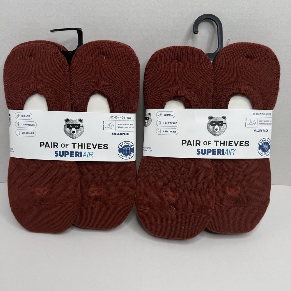 Pair of Thieves 12 Pairs No Show Socks Men 6-12 SuperAir Mineral Red New